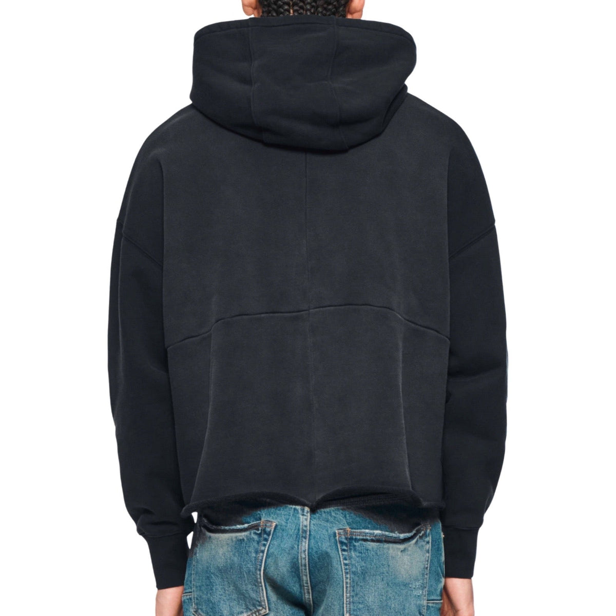 Purple Brand Black Fleece Cut Off Hoodie