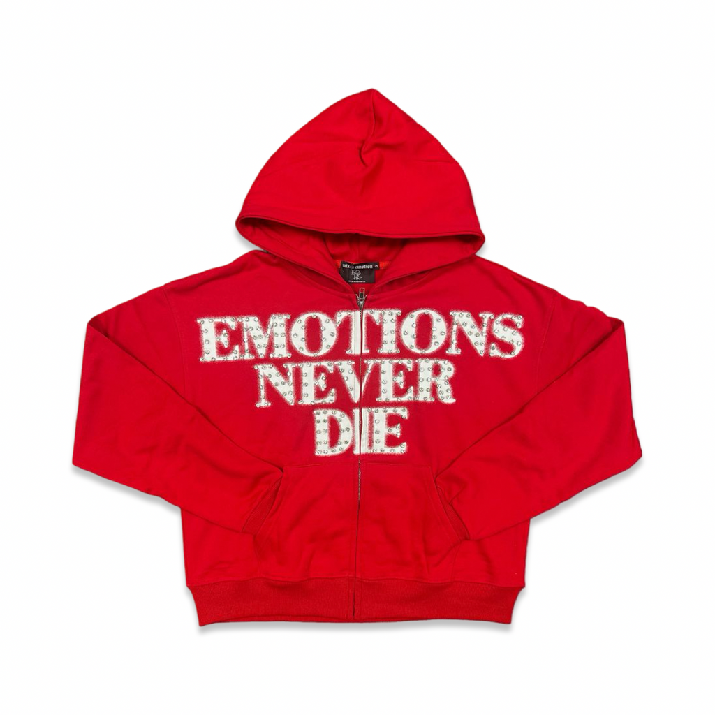 Mixed Emotion “End” Red Rhinestone Hoodie