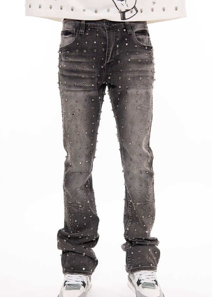 Vicious “Embellished Rhinestone” Flare Grey Jeans