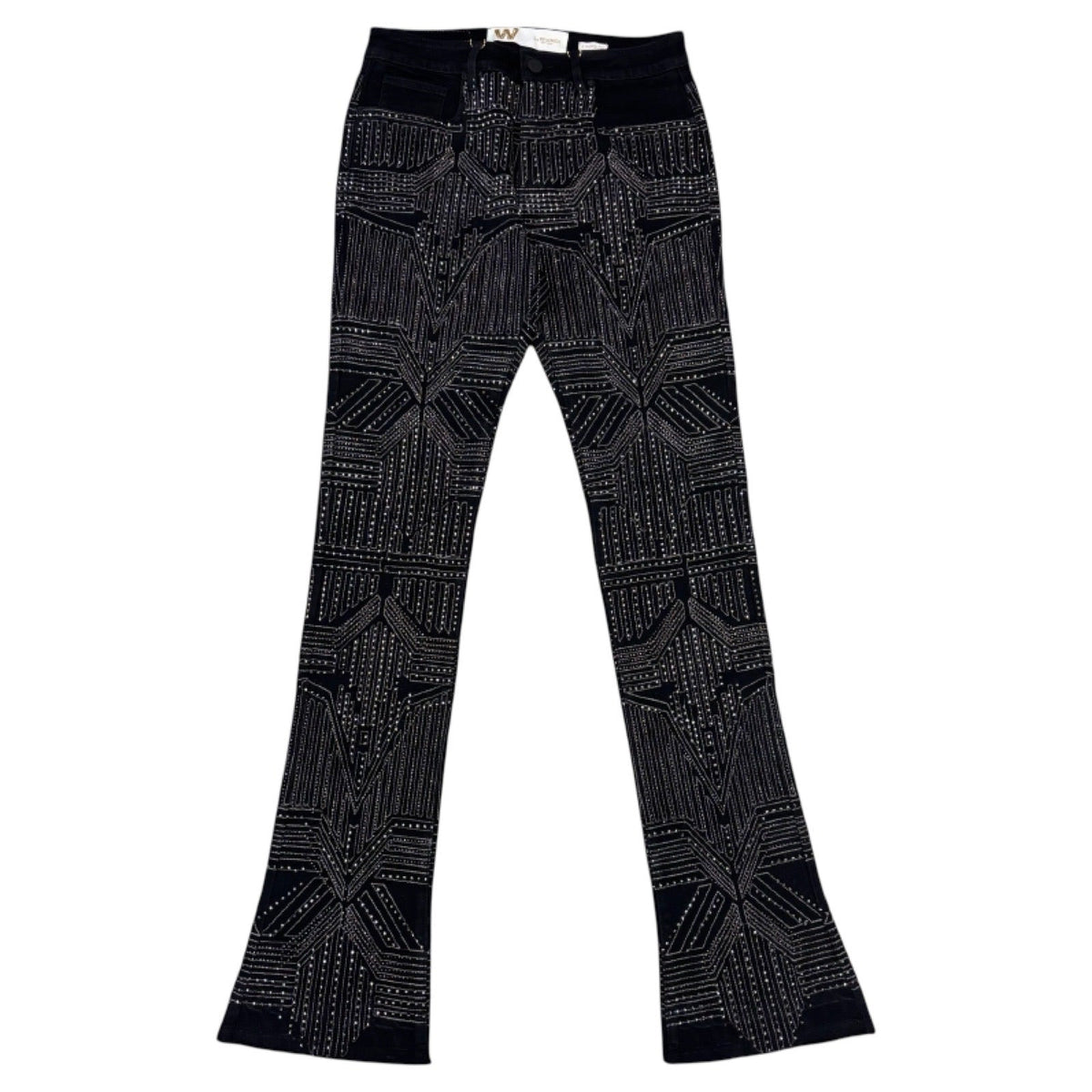 W By Waimea “Arrow Rhinestone” Black Flare Jeans