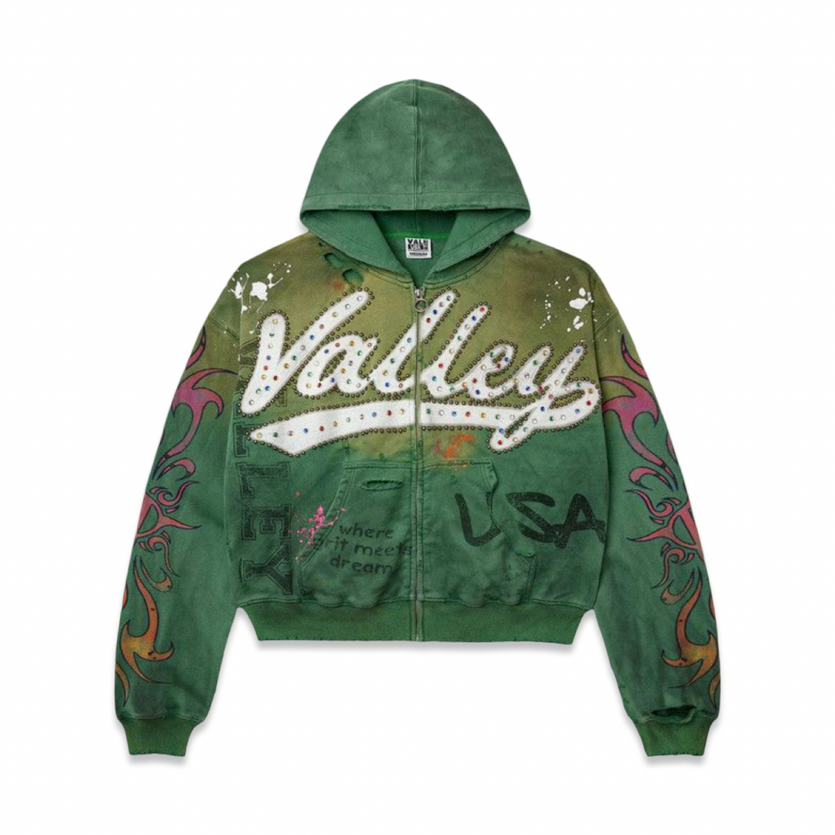 Vale Forever “Inferno” Zip Up Green Hoodie