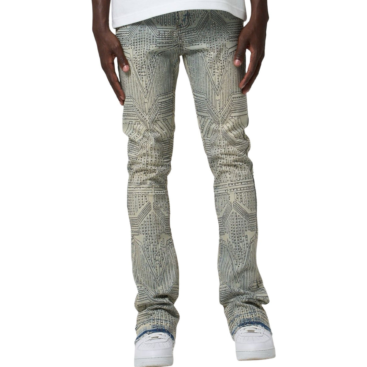 W By Waimea “Arrow Rhinestone” Antique Flare Jeans