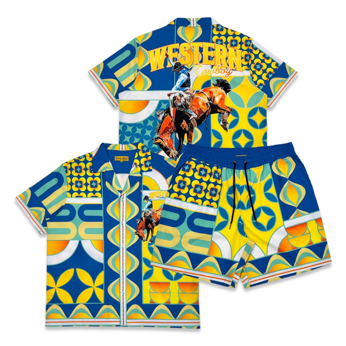 Civilized “Western” Blue Short Set