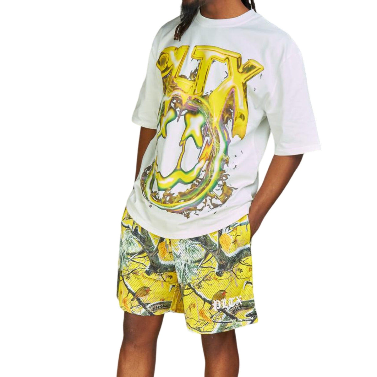 PLTKS Graphic Tee Yellow Mesh Short Set