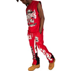 PLTKS Red World Cut Off T-Shirt und ausgestelltes Jogging-Set