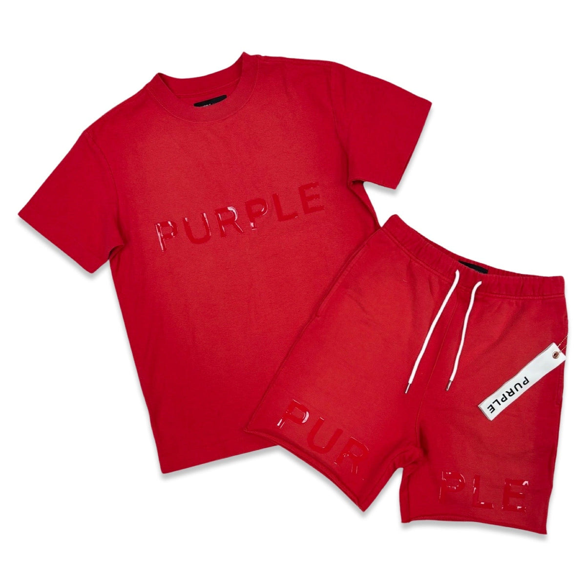 Purple Brand Red Fleece Short Set