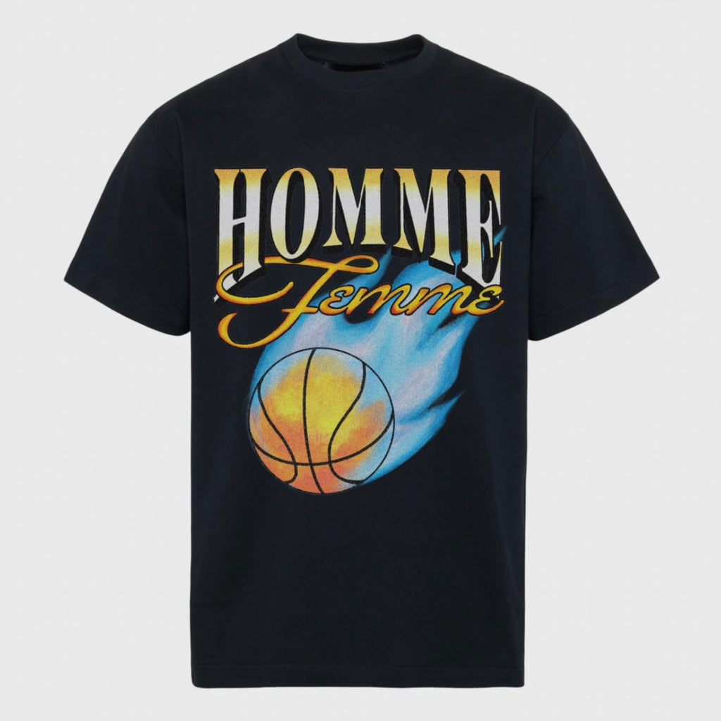 Homme Femme Heat Check T-Shirt in Schwarz und Gold