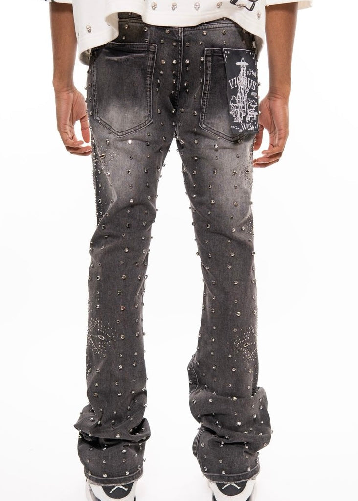 Vicious “Embellished Rhinestone” Flare Grey Jeans