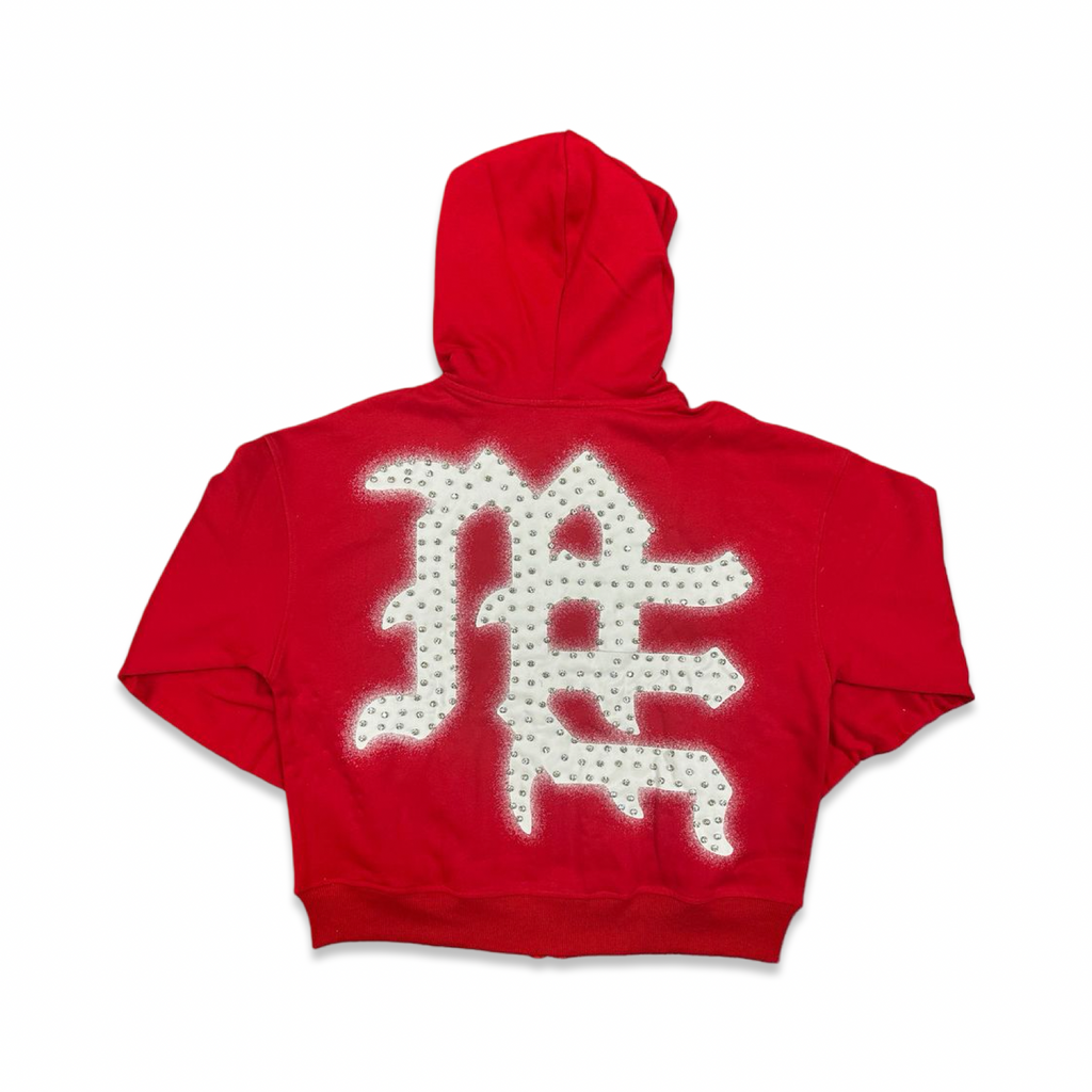 Mixed Emotion “End” Red Rhinestone Hoodie