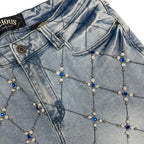 Vicious “Pearl Diamond” Stone Indigo Blue Shorts