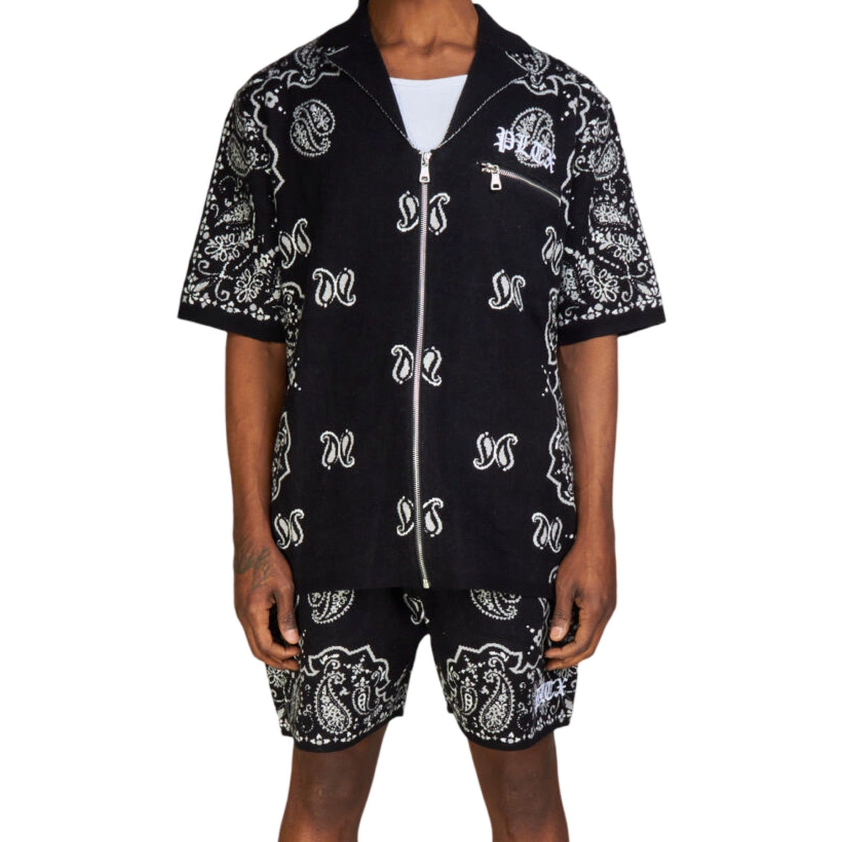PLTKS Knit Zip Paisley Black Short Set