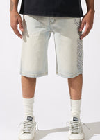 Serenede „Side Script“ Shorts aus hellem Denim