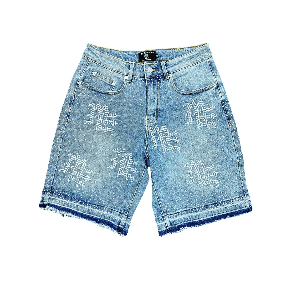 Mixed Emotion “ME” Rhinestone Denim Shorts