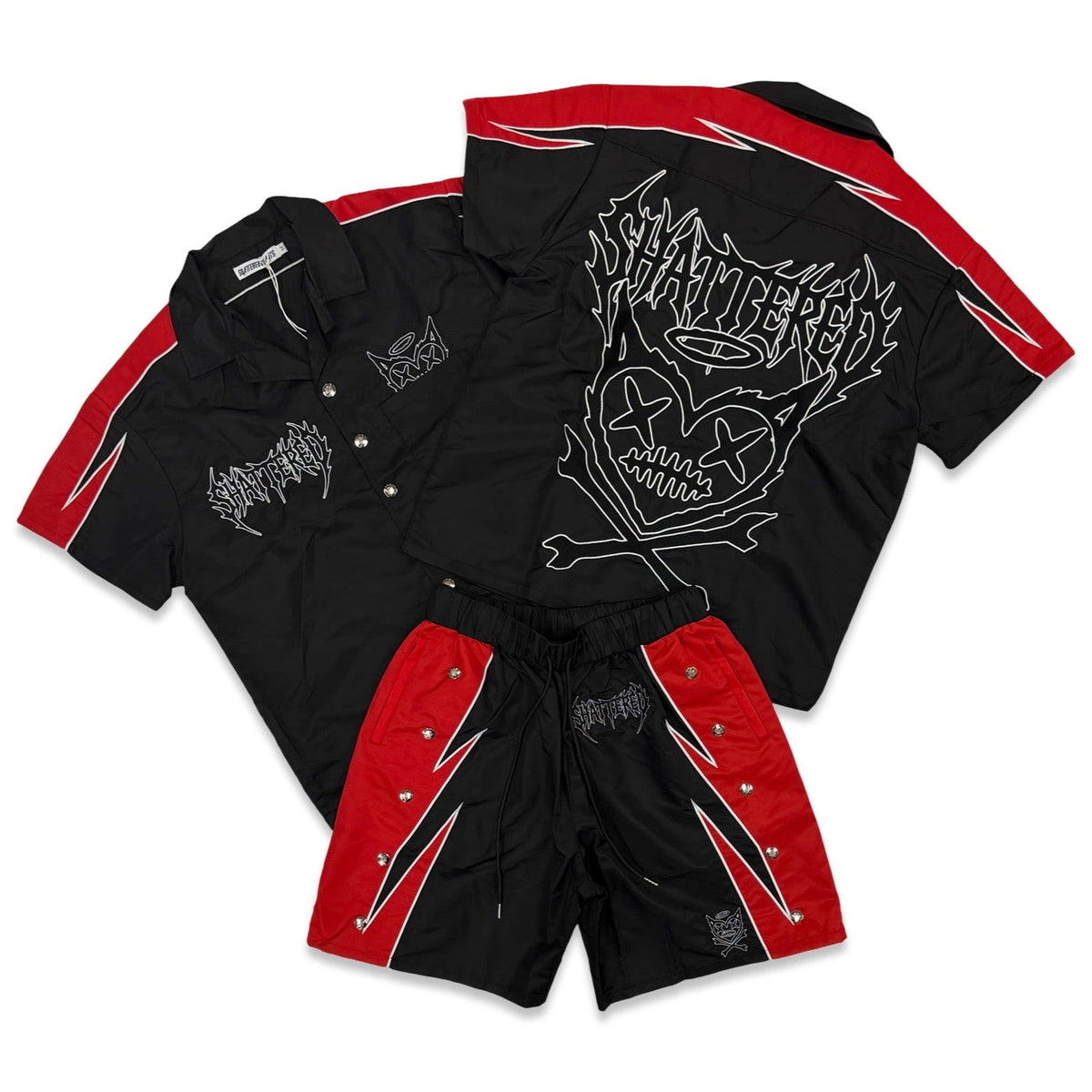 Shattered Hearts Logo Black/Red Nylon Short Set
