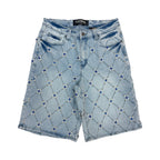 Vicious “Pearl Diamond” Stone Indigo Blue Shorts