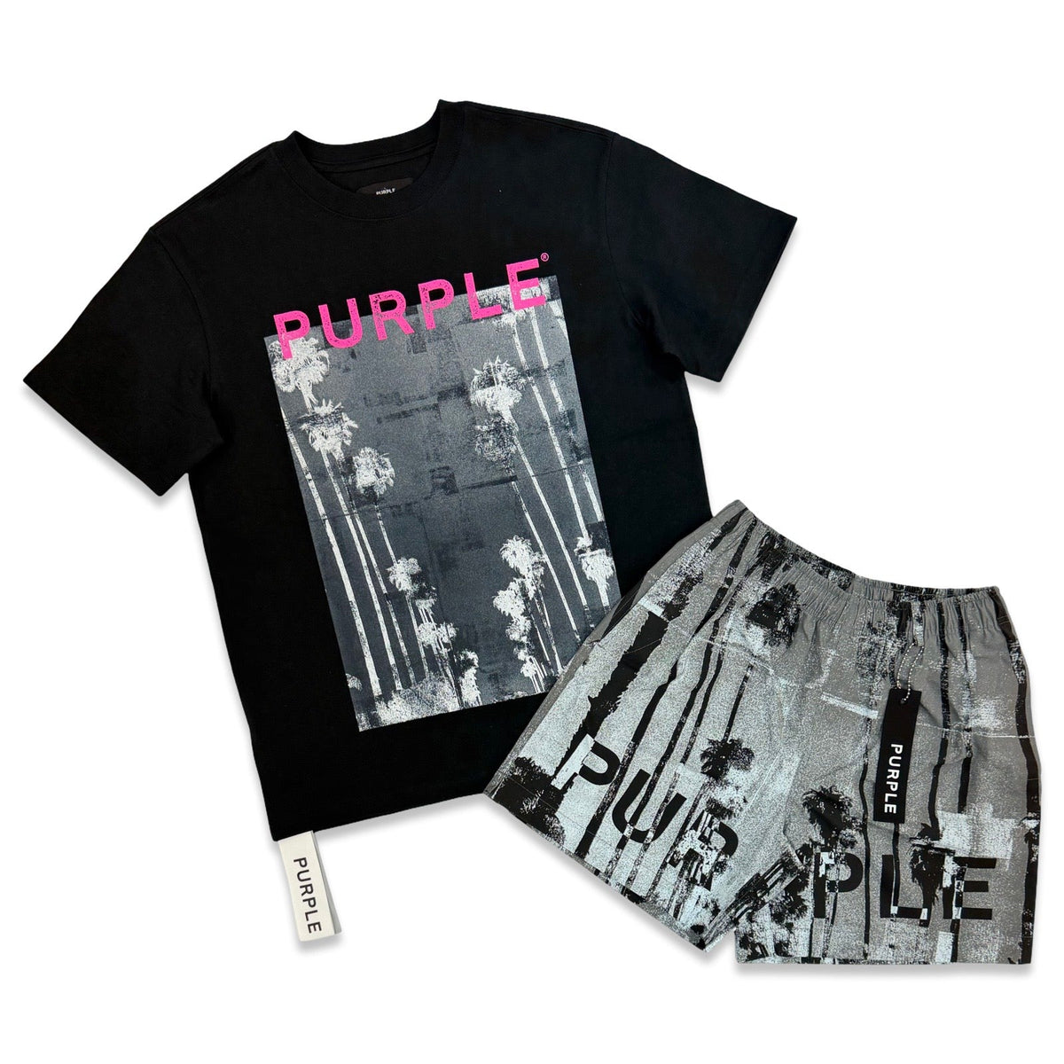 Purple Brand „Palms View“ Nylon-Shorts-Set