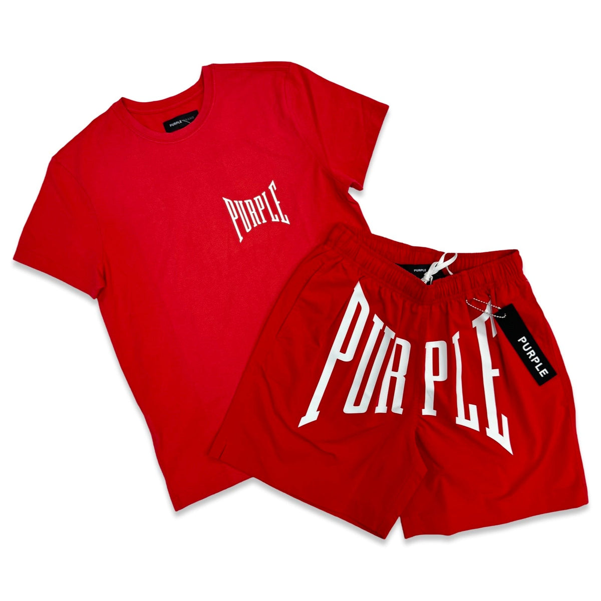 Purple Brand Red Nylon Short Set
