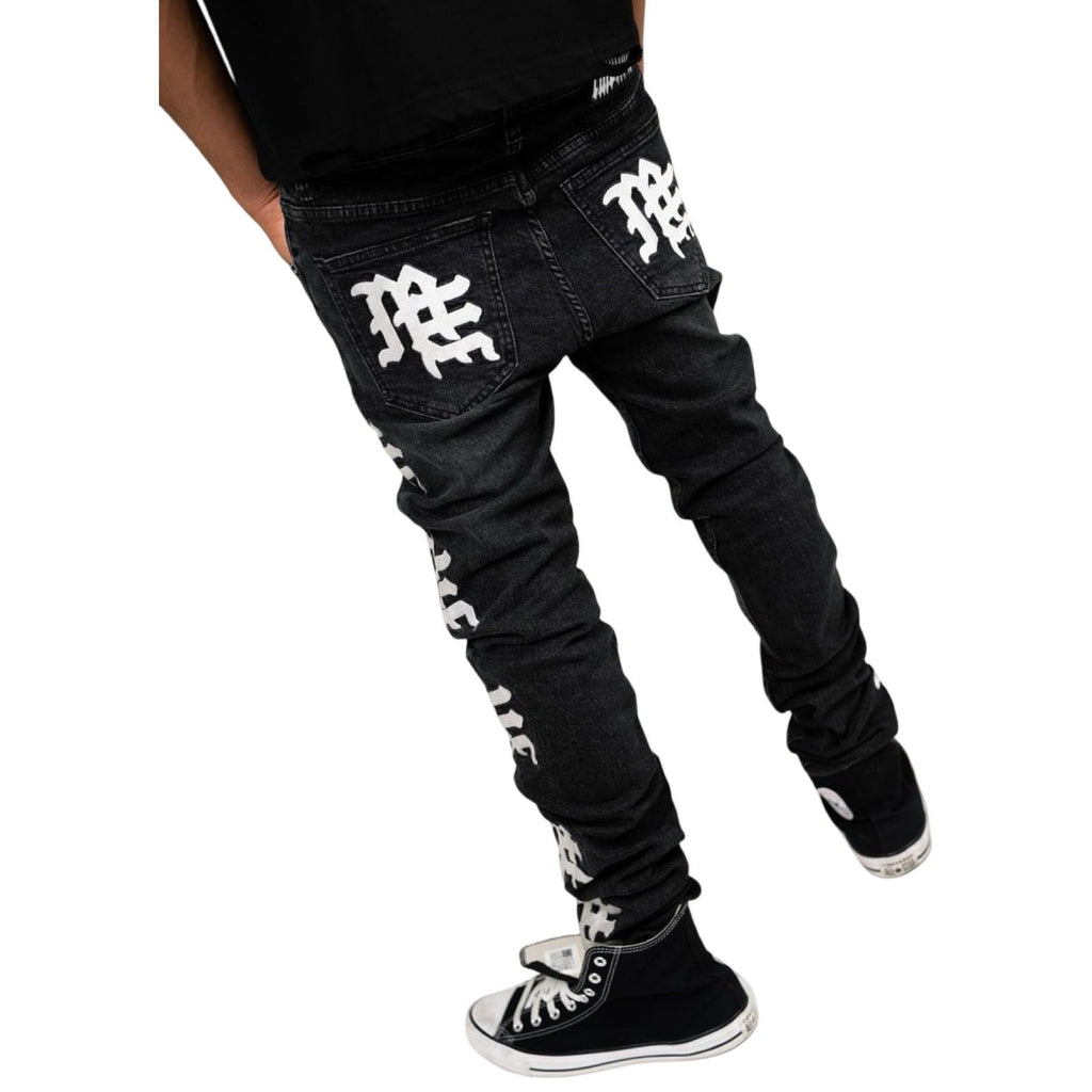Mixed Emotion “Monogram” Black Wash Jeans