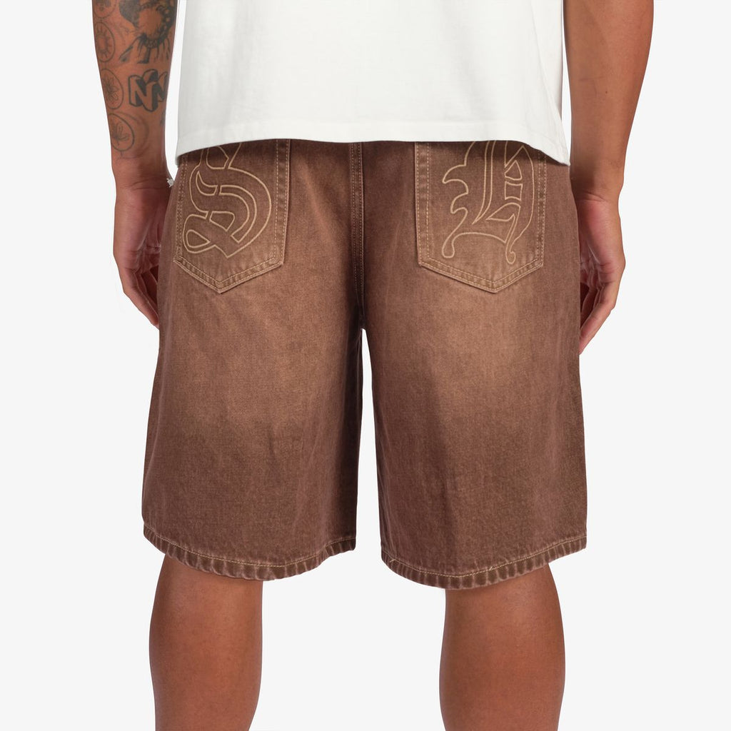 Sugarhill “Prince” Embossed Brown Wash Shorts