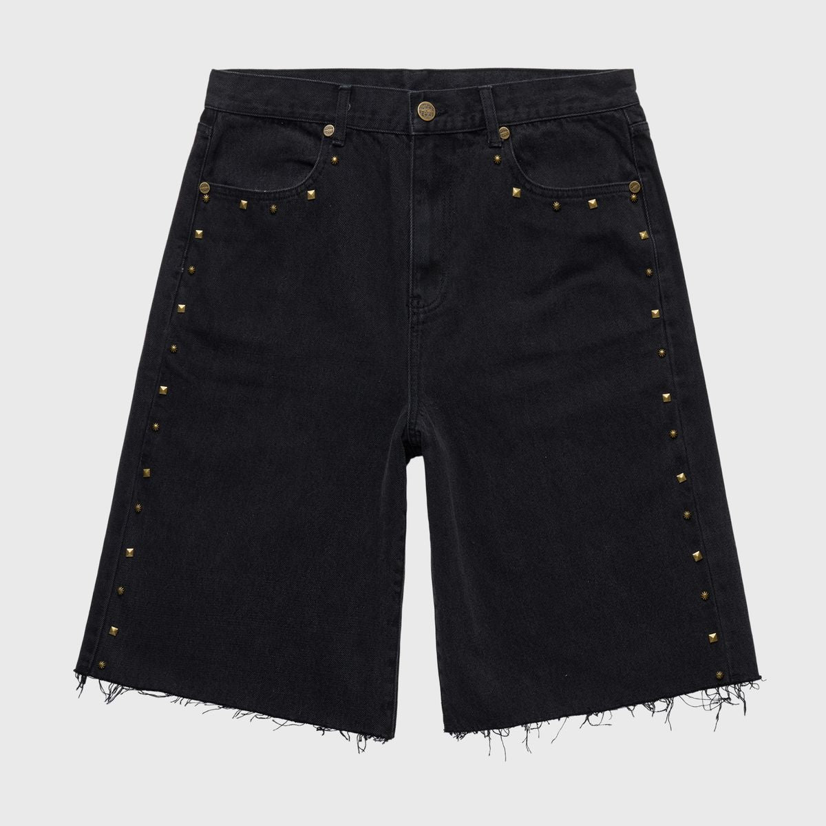 Damen-Shorts aus schwarzem Denim mit Nieten