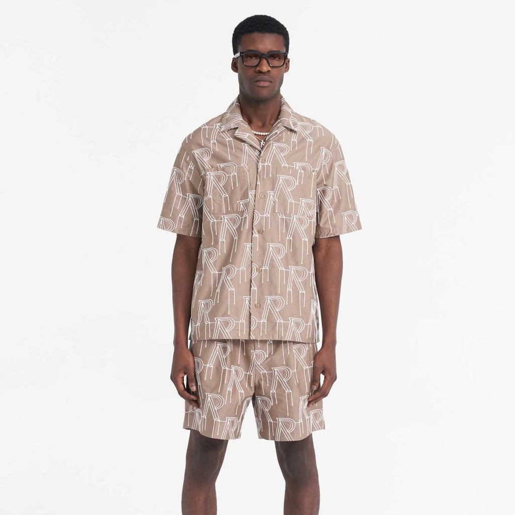 Represent Taupe Embroidered Initial Short Set