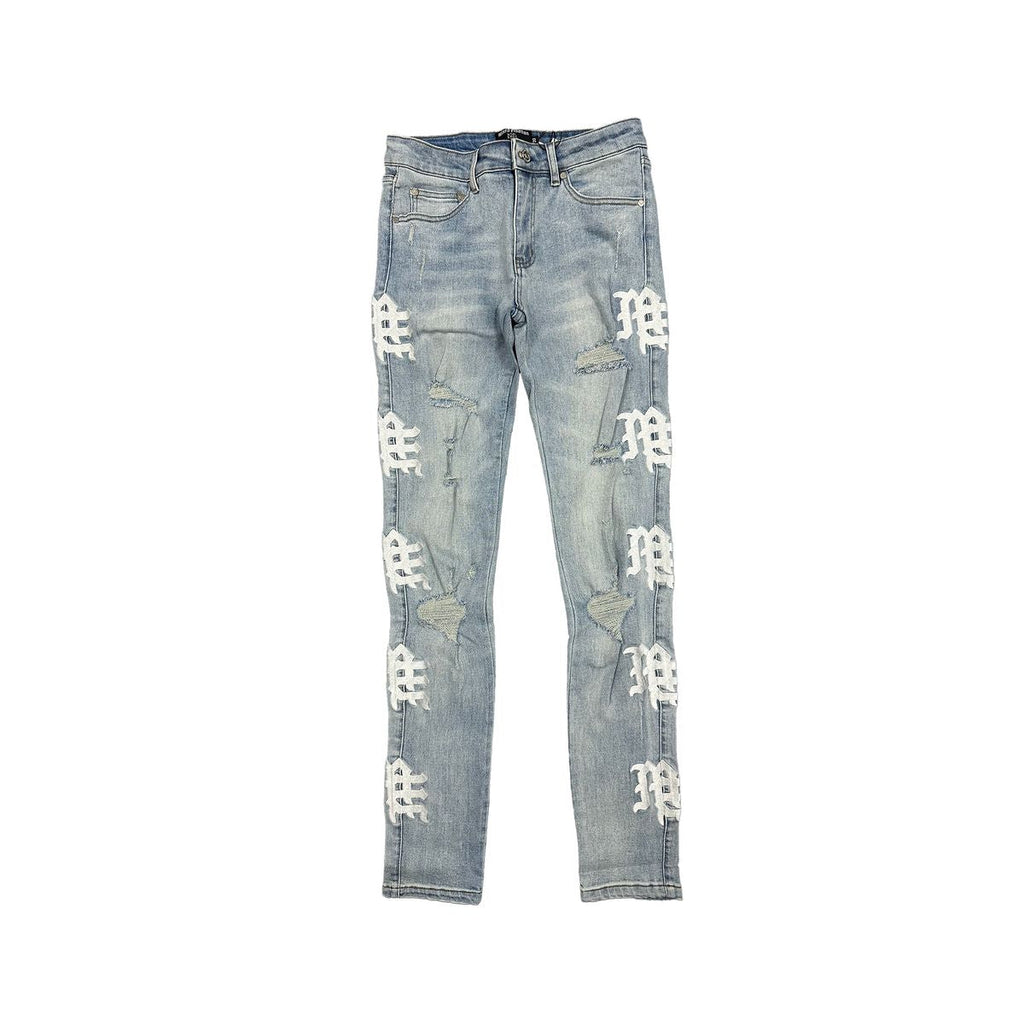 Mixed Emotion “Monogram” Sea Wash Jeans