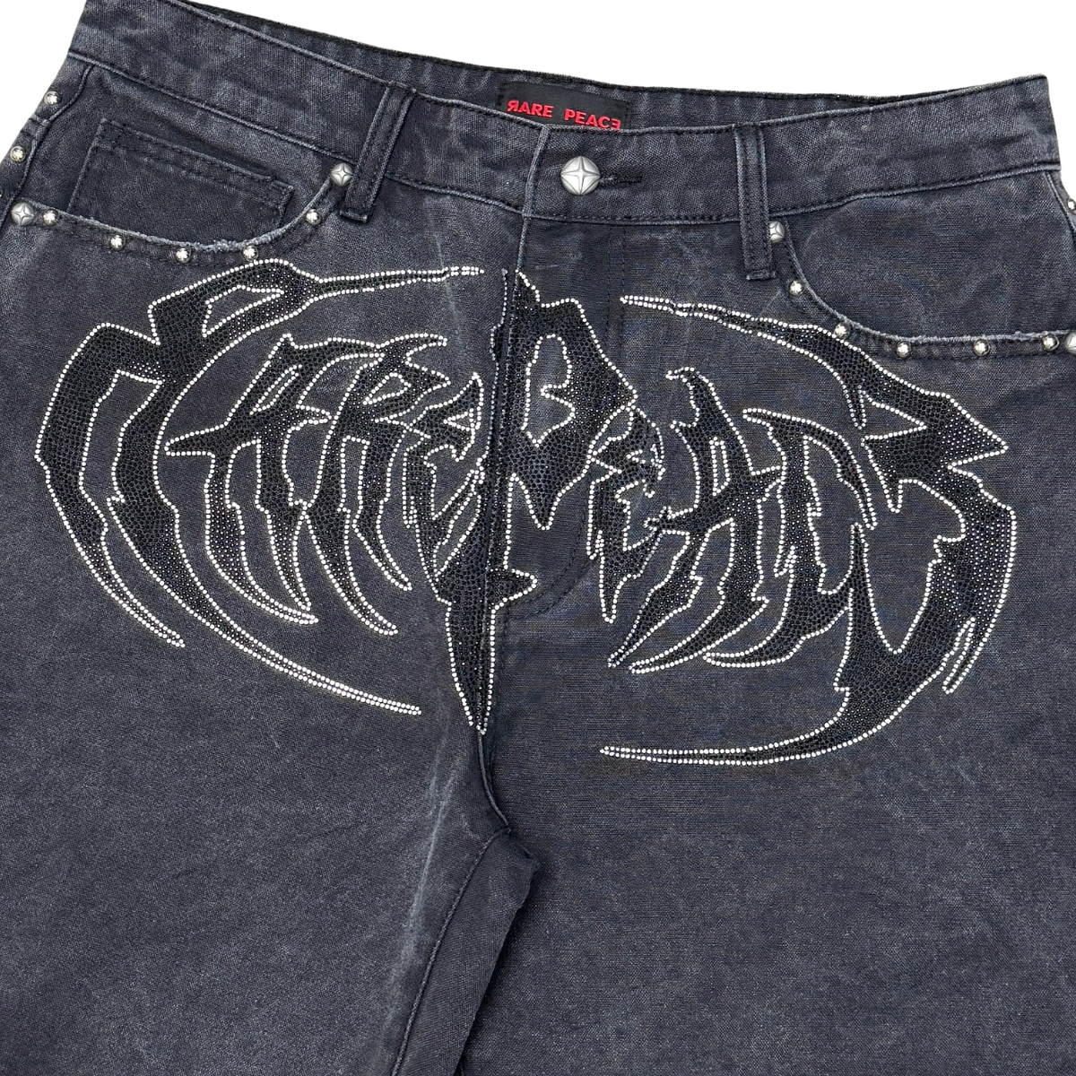 Rare Peace “Twill” Black Wash Rhinestone Short