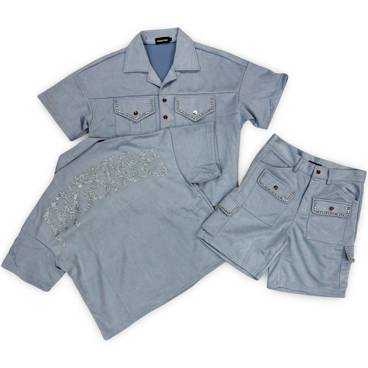 Prestige Sky Blue Rhinestone Short Set