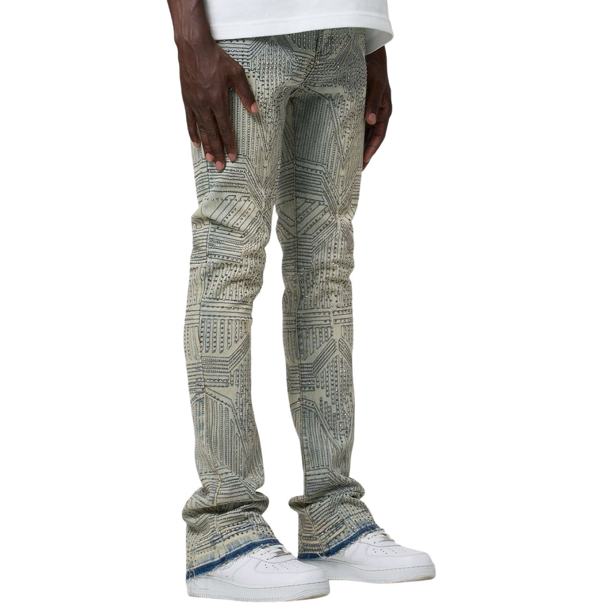 W By Waimea “Arrow Rhinestone” Antique Flare Jeans