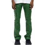 Purple Brand Patent Film Cargo Flare Green Pants