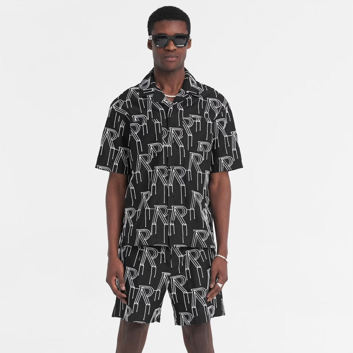 Represent Black Embroidered Initial Short Set