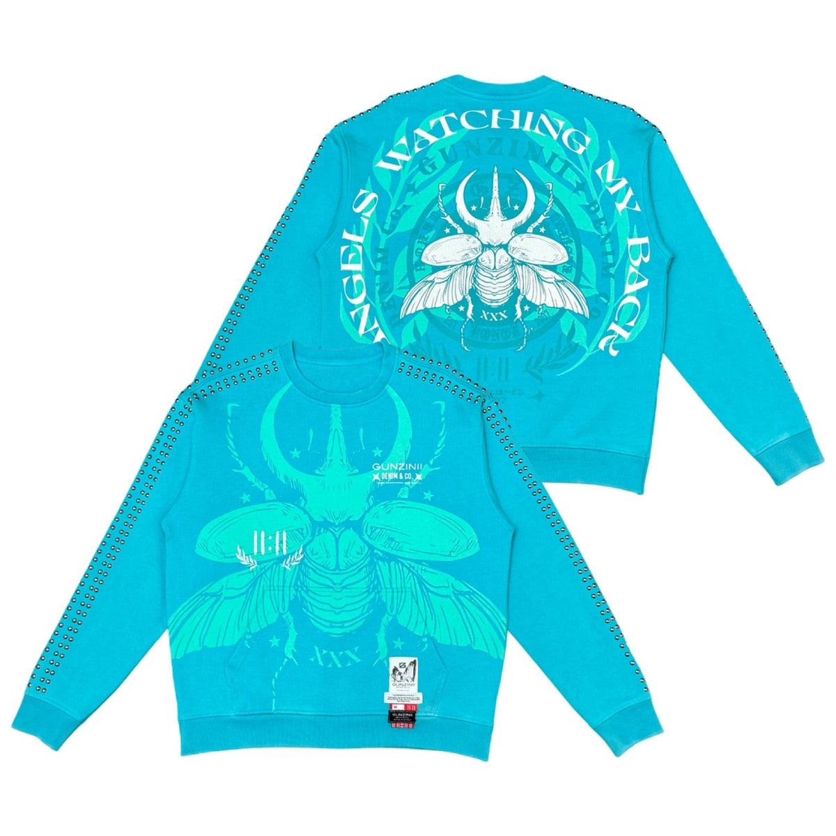 Gunzinii Mein Rücken türkisfarbener Pullover