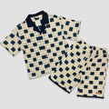 Hideout “Flower Pattern Crochet” Navy Short Set