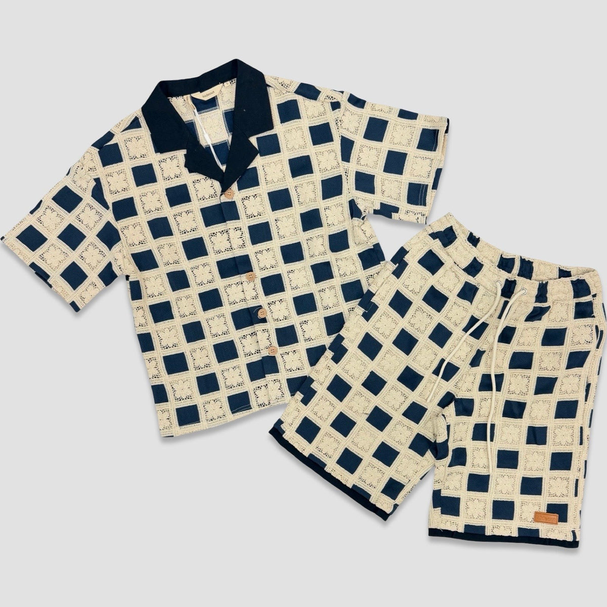 Hideout “Flower Pattern Crochet” Navy Short Set