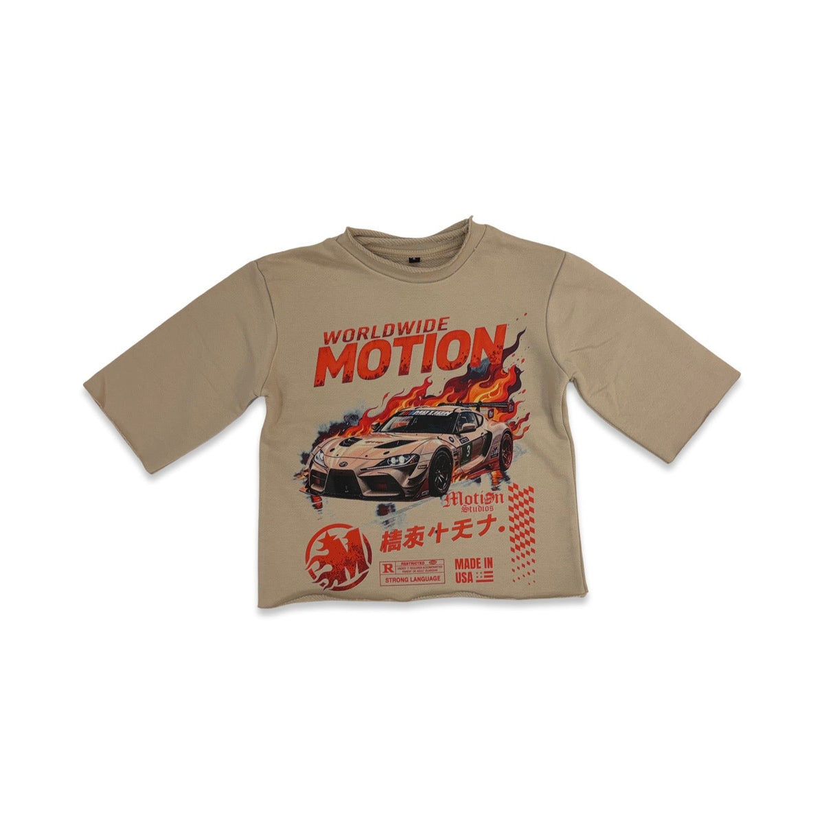 Beast Kids „Motion“ bauchfreies T-Shirt in Khaki