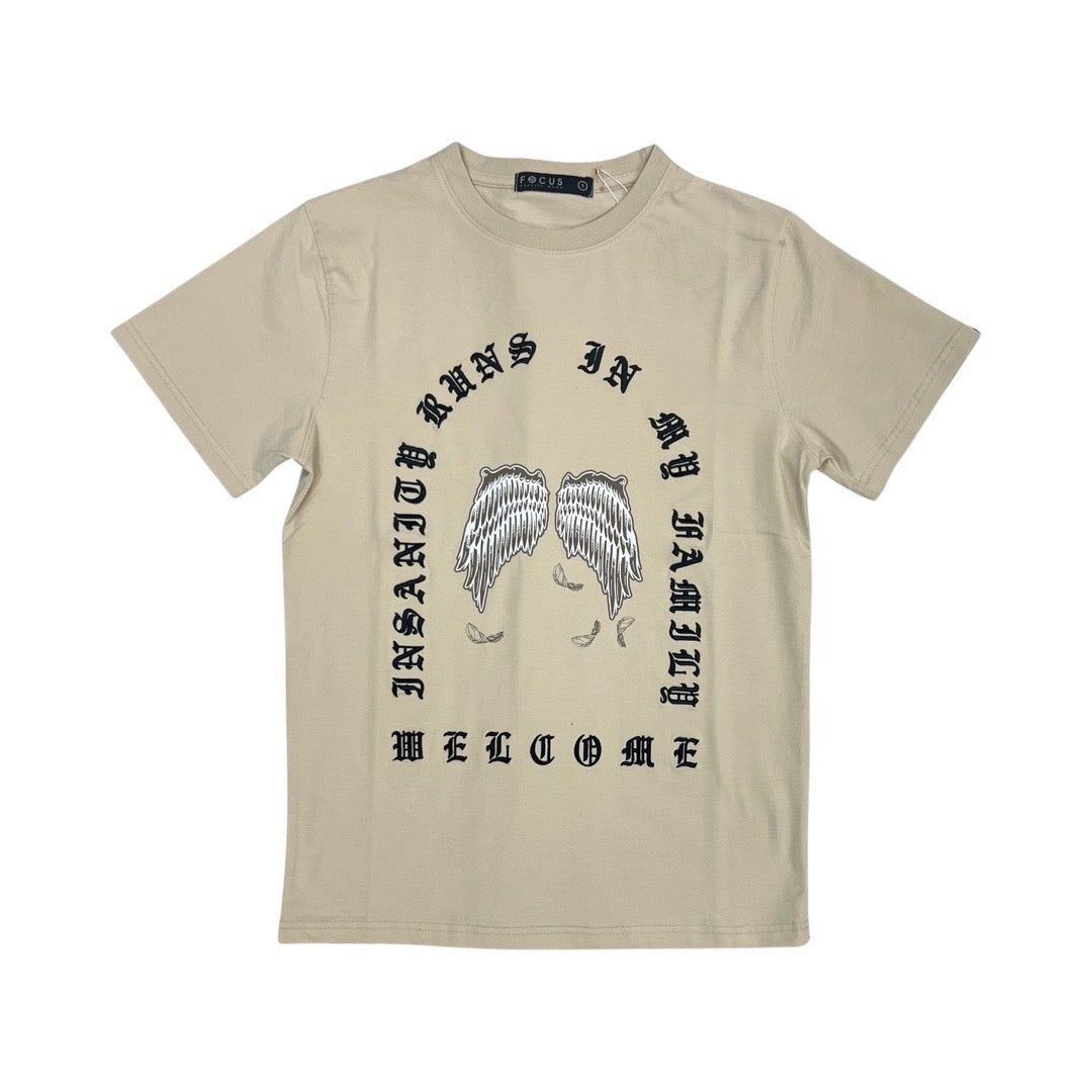 Focus Wing Lettering Beige Tee