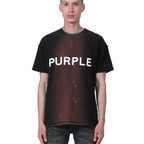 Purple Brand Strukturiertes Kurzarm-T-Shirt mit schwarzem Batikmuster