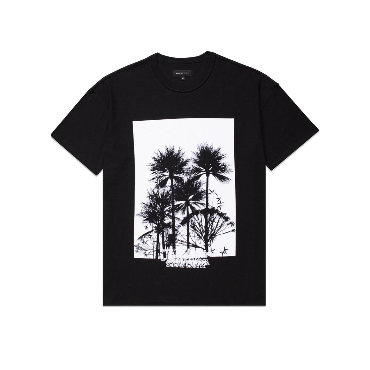 Purple Brand Strukturiertes Palm T-Shirt in Schwarz (kurzarm)