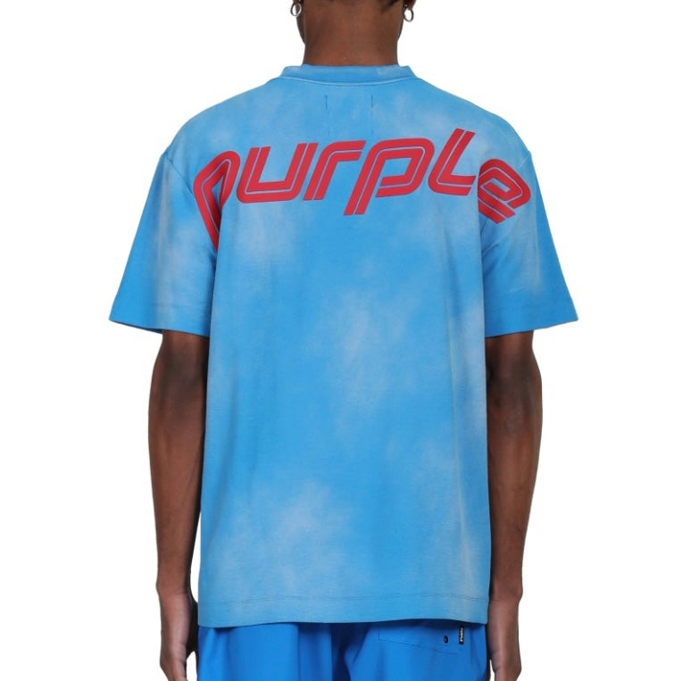 Purple Brand Strukturiertes Logo T-Shirt Blau Kurzarm