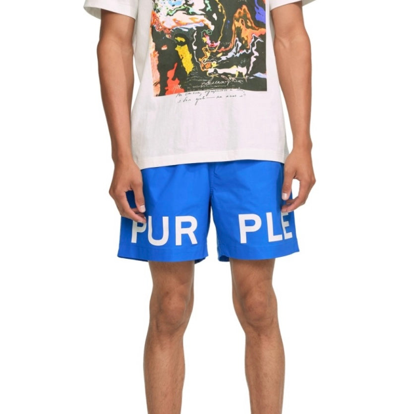 Purple Brand Nylon All-Over-Water-Print-Shorts in Blau