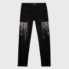 Homme Femme Letterman Drip Jeans (Schwarz)