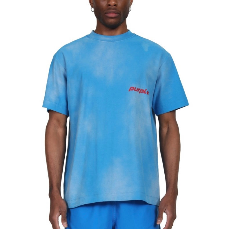 Purple Brand Strukturiertes Logo T-Shirt Blau Kurzarm