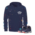 Marineblauer Kapuzenpullover mit handgemaltem Design