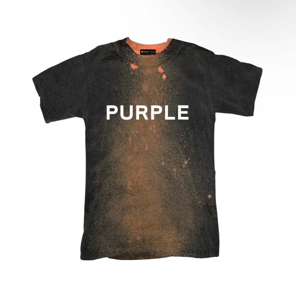 Purple Brand Strukturiertes Kurzarm-T-Shirt mit schwarzem Batikmuster