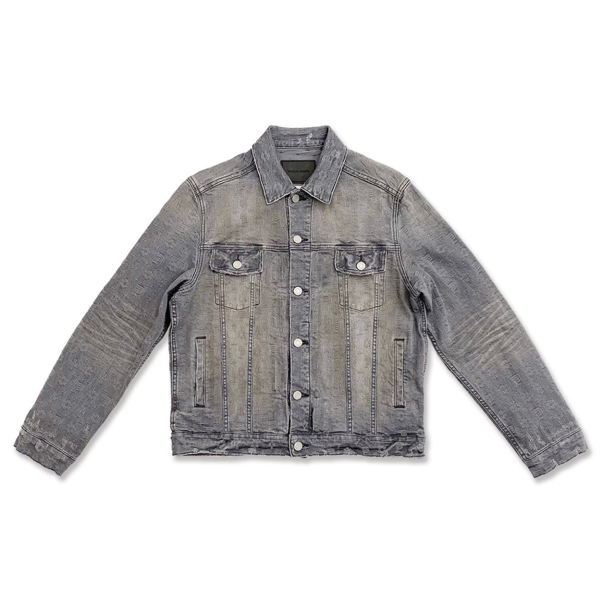 Purple Brand Trucker-Jacke aus gewaschenem grauem Jacquard