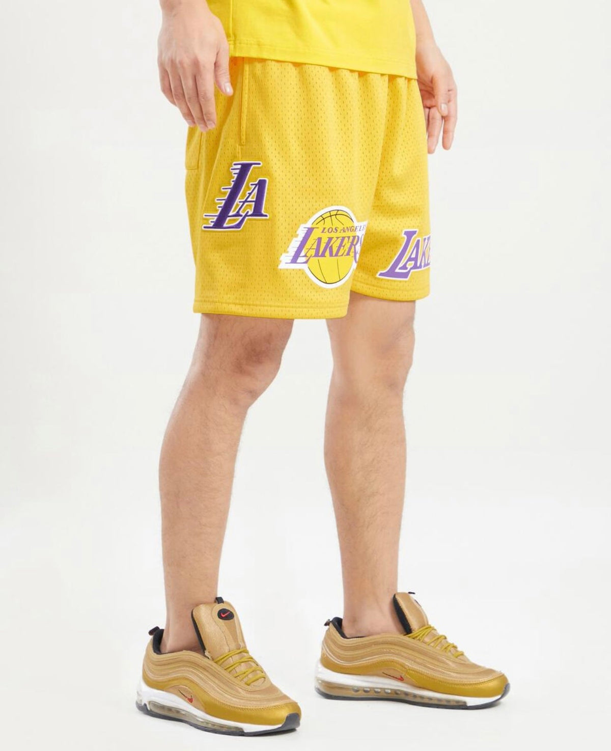 Los Angeles Lakers gelbe Logo-Mesh-Shorts