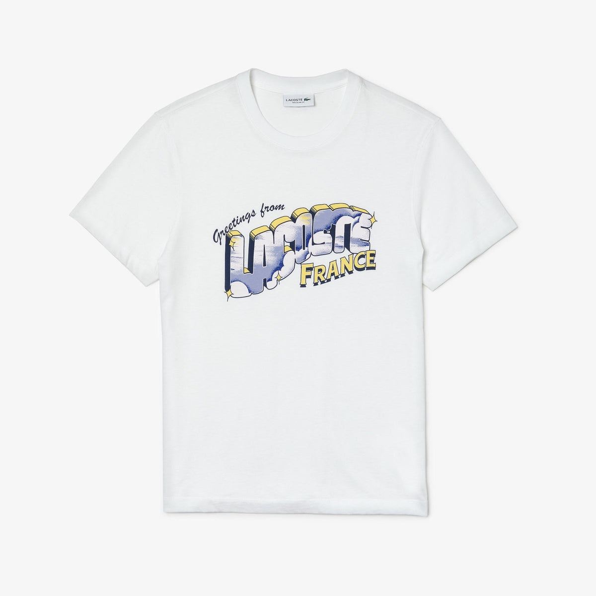 Lacoste Greet Grafik-T-Shirt (Weiß/Blau)