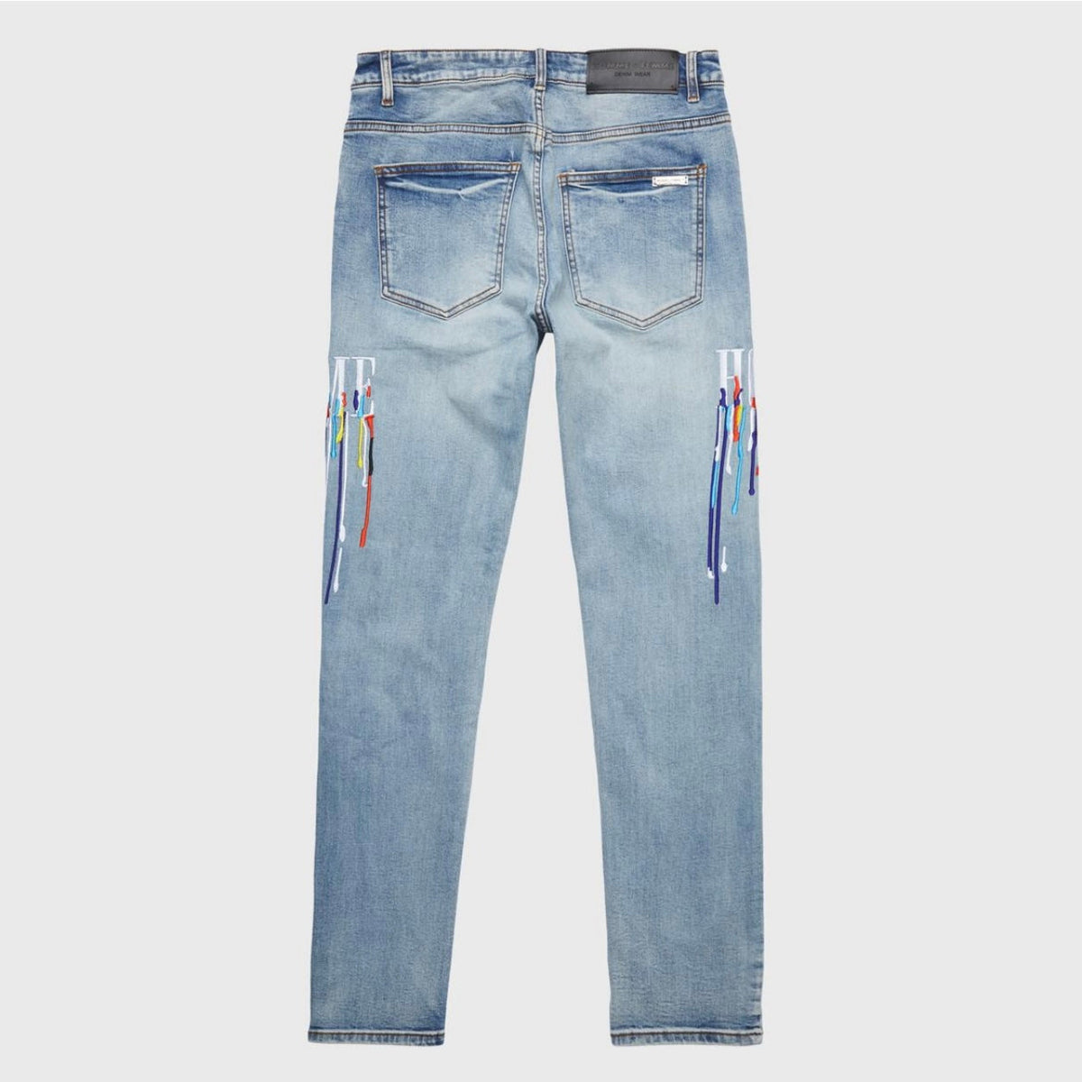 Homme Femme Letterman Drip Jeans (Blau)