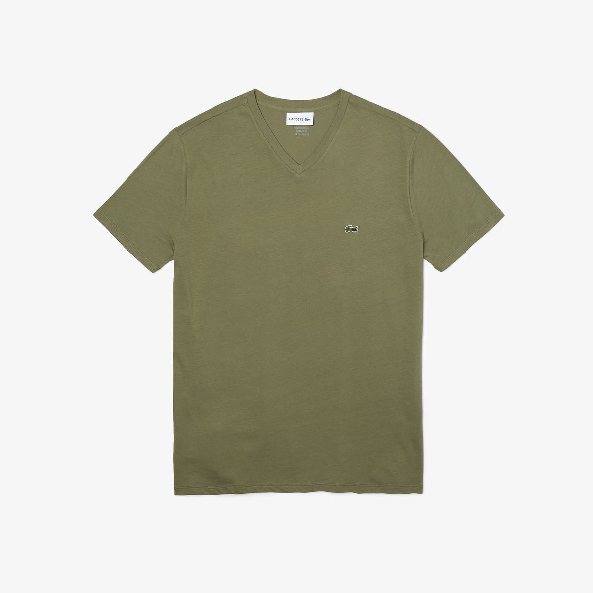 Lacoste V-Ausschnitt T-Shirt aus Pima-Baumwolle in Khakigrün