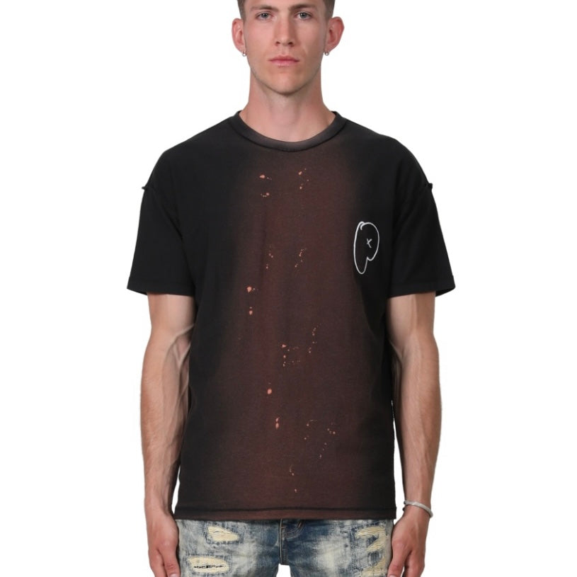 Purple Brand T-Shirt mit strukturiertem Logo-Print in schwarzem Tie-Dye